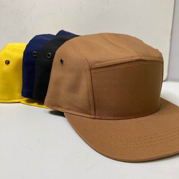 Made in USA - 5 Panel Caps 100% Cotton w/adjustable leather strap