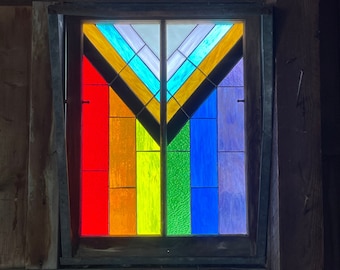 Progress Pride Stained Glass Flag