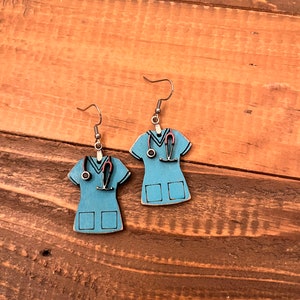 Teal Nurse Scrub Earring, Handmade Earrings, Teardrop Earring, Nurse, Doctor, Earrings, RN Earrings, Handmade Earring, Hand Painted