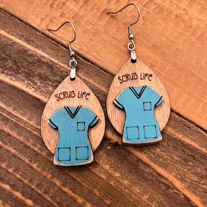 Teal Nurse Life Scrub Earring, Handmade Earrings, Teardrop Earring, Nurse Earrings, RN Earrings, Handmade Earring, Hand Painted