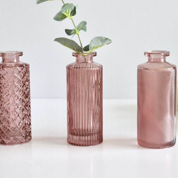 Set Of 3 Glass Vases, Flower Vase, Bud Vase, Vintage Glass Vase, Various Colours And Designs, Home Decor, Housewarming Gift