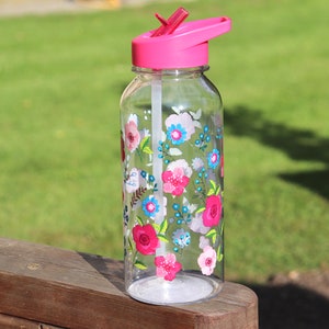 Water Bottle, Reusable 1 Litre Water Bottle With Flip Straw, Hydration Bottle, Various Designs Available, Gift, Wild Flowers image 6