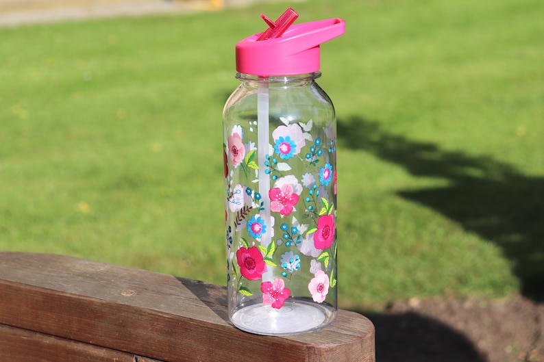 Water Bottle, Reusable 1 Litre Water Bottle With Flip Straw, Hydration Bottle, Various Designs Available, Gift, Wild Flowers image 6