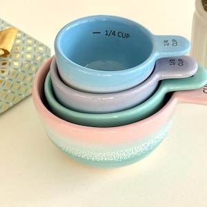 Ceramic Measuring Cups, Pastel Ombre Measuring Cup Set, Cute Ceramics, Measuring Cups, Kitchen Decor, Cottage Core, Baking, Gift For Baker,
