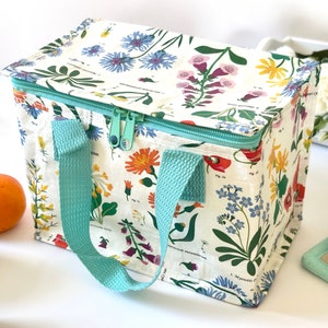 Lunch Bag, Lunch Bag mit Wildblumen, Lunch Bag für Frauen, Büro, Schule, Outdoor, Picknicktasche, wasserdichtes Äußeres, Geschenk für sie