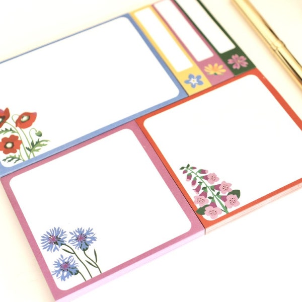 Wilde Blumen Sticky Notes Set, Planner Aufkleber, Bullet Journal, Notizblock, Briefpapier, Naturliebhaber Geschenk, To Do Liste, Post It Notizen