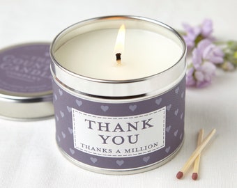 Luxe hand gegoten veganistische geurkaars in blik met de boodschap 'Thank You' Home Decor Home Fragrance Thank You Gift