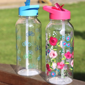 Water Bottle, Reusable 1 Litre Water Bottle With Flip Straw, Hydration Bottle, Various Designs Available, Gift, Wild Flowers image 8