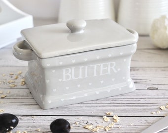 Heart Butter Dish, Butter Keeper, Butter Crock, Butter Dish With Lid, Ceramic Butter Dish, Covered Butter Dish, Wedding Gift, Gift For Her