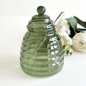 Honingpot, honingpot, honingpot met lepel, vintage, bijenkorfhoningpot, honing, keukendecor, housewarmingcadeau