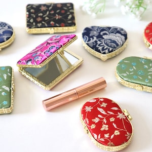 Compact mirror, Pocket Mirror, Makeup Mirror, Handbag Mirror, Wedding Favors, Oriental Silk, Gift For Her, Wedding Gift image 6