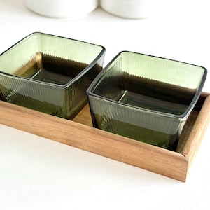 Glass Snack Bowls Set, Set Of 2 Dip Bowls With Wooden Tray, Double Dip Bowls, Serving Bowls, Ceramic Bowls, Housewarming Gift