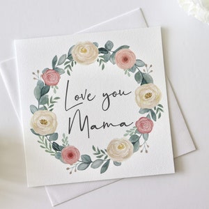 Hand Painted Greeting Card For Mum, Greeting Cards For Mummy Mother, Love You Mama, Flower Greeting Card, Personalised Card