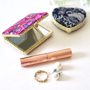 Compact mirror, Pocket Mirror, Makeup Mirror, Handbag Mirror, Wedding Favors, Oriental Silk, Gift For Her, Wedding Gift image 5