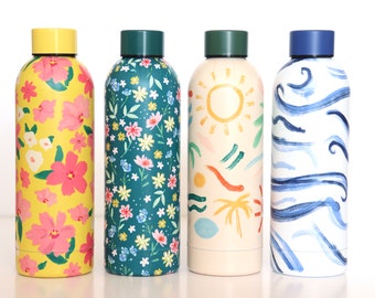 Wasserflasche, Blumenwasserflasche, wiederverwendbare 500ml Wasserflasche, Trinkflasche, Wildblumen, verschiedene Designs erhältlich, Geschenk, Wildblumen