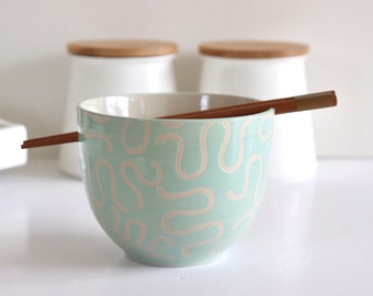 Ramen Bowl With Chopsticks, Soup Bowl, Ceramic Noodle Bowl, Rice Bowl, Salad Bowl, Pottery Bowl, Housewarming Gift