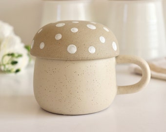 Ceramic Mushroom Mug With Lid -  Mushroom Cup - Mushroom Decor - Cute Ceramic Mug - Cute Mushroom - Mushroom Gift