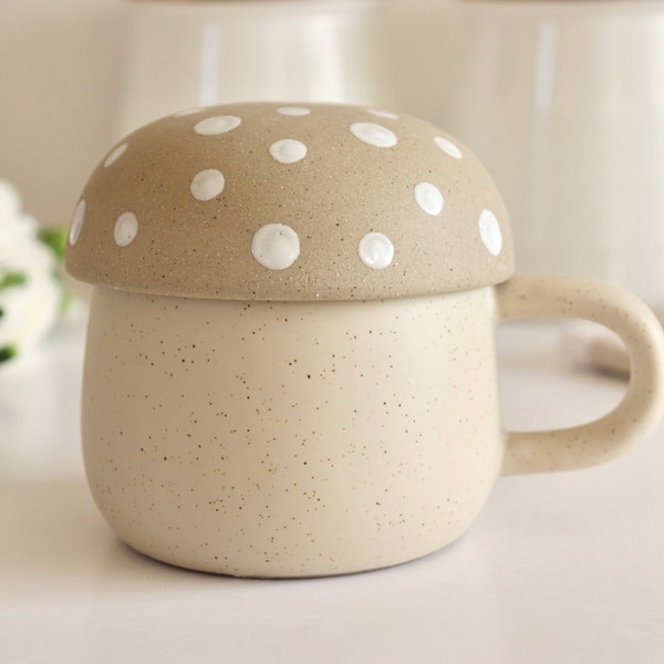 Ceramic Mushroom Mug With Lid -  Mushroom Cup - Mushroom Decor - Cute Ceramic Mug - Cute Mushroom - Mushroom Gift