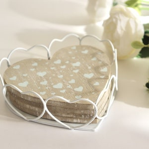 Natural Tone Wooden Coaster Set With Metal Holder, Home Decor, Wood Coasters, Drinks Coasters, Wedding Gift, Gift For Her