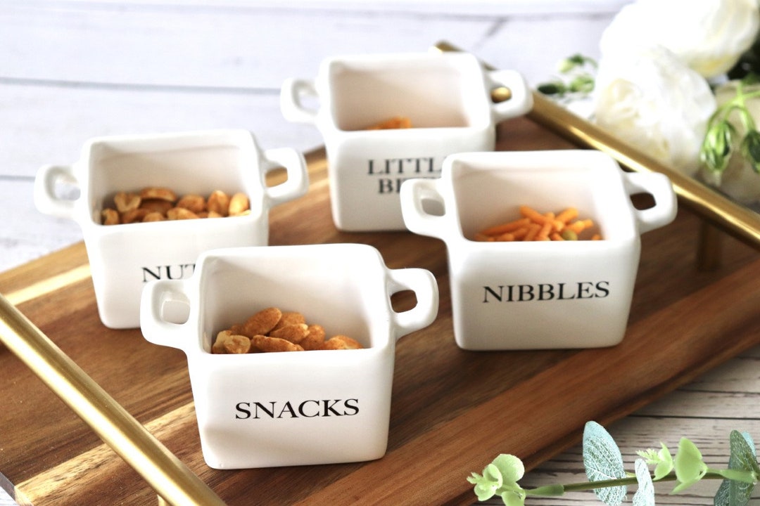 Ceramic Snack Bowls, Set of 4 Snack Bowls With Handles, Personalised