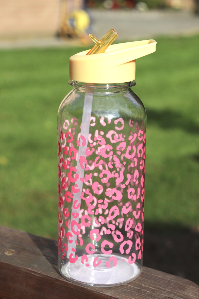 Water Bottle, Reusable 1 Litre Water Bottle With Flip Straw, Hydration Bottle, Various Designs Available, Gift, Wild Flowers Pink Leopard