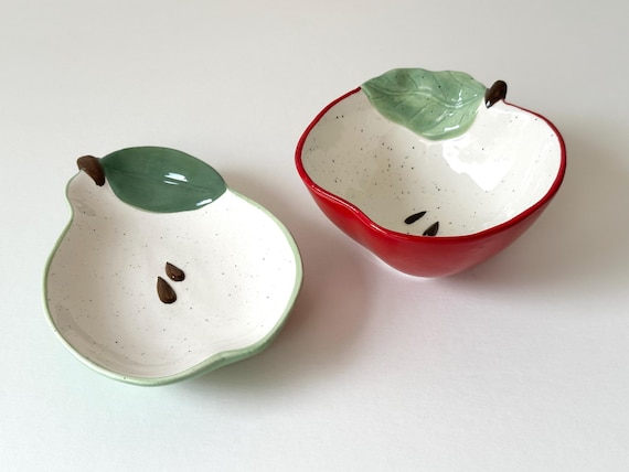Ceramic Apple & Pear Bowls, Decorative Fruit Dish, Cute Ceramics, Kitchen Decor, farmhouse Decor, Housewarming Gift