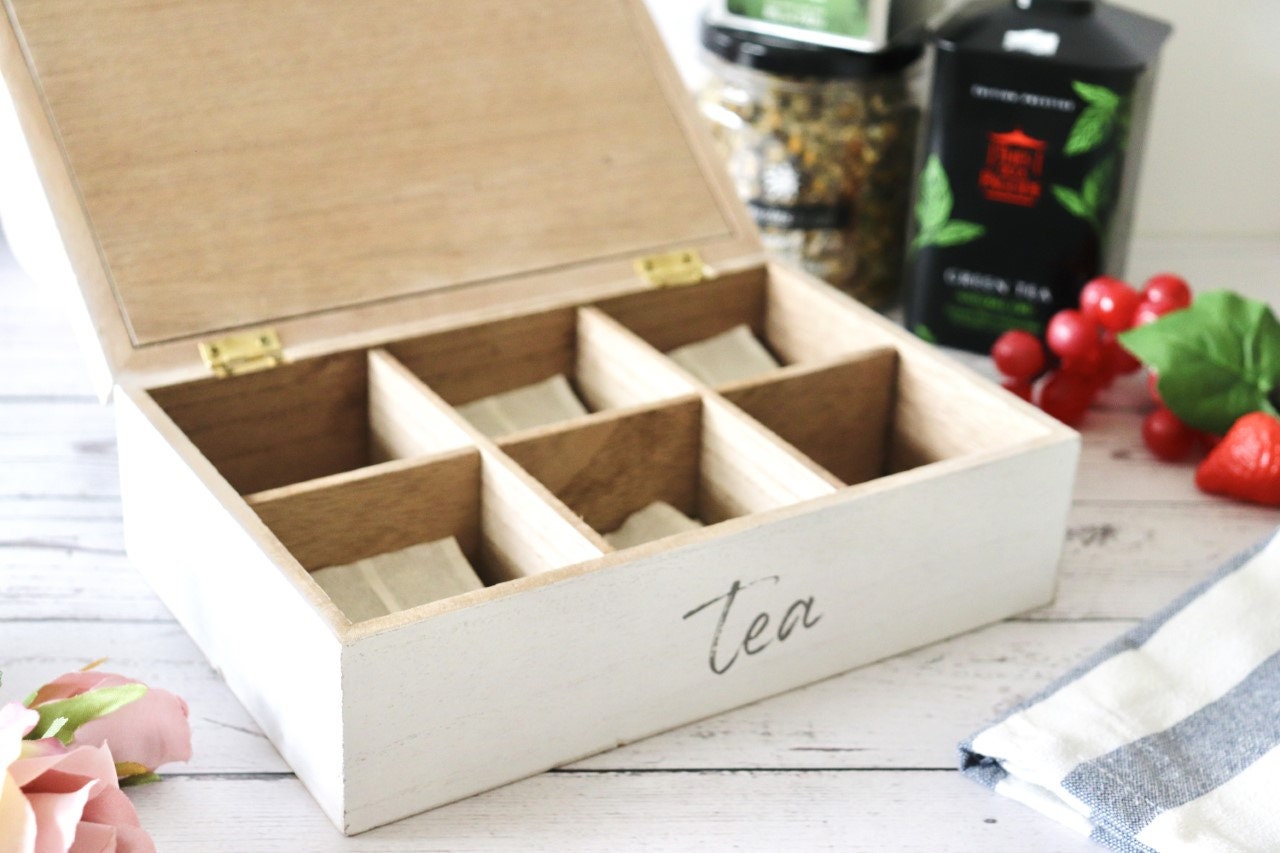 Caja de madera infusiones con 4 compartimentos 6.4 x 15.8 x 14 cm. Caja,  cofre para decorar con tapa, almacenaje té, café - AliExpress