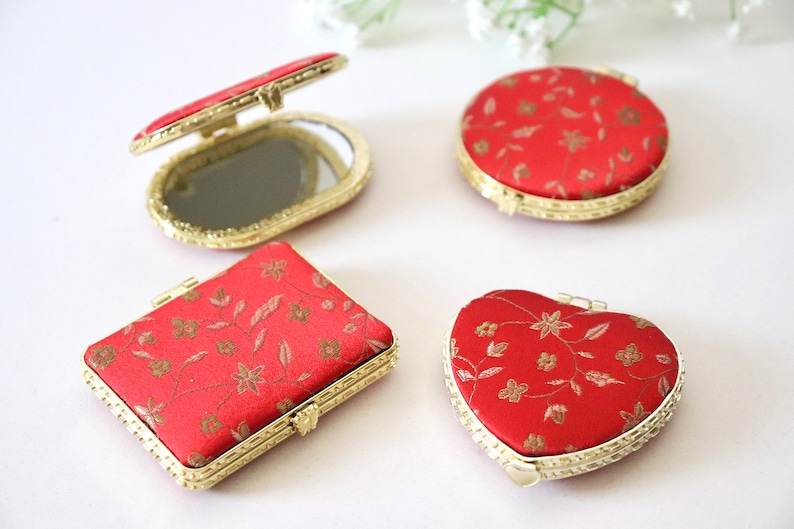 Compact mirror, Pocket Mirror, Makeup Mirror, Handbag Mirror, Wedding Favors, Oriental Silk, Gift For Her, Wedding Gift image 8