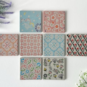 Ceramic Coaster, Floral Drinks Coaster, Tile Coaster, Coasters, Kitchen Decor, Cute Ceramics, Coffee Table, Farmhouse Decor, Gift For Her
