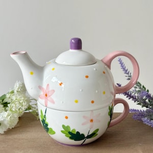Hand Painted Ceramic Teapot And Cup Set, Tea For One, Floral Teapot, Wild Flowers, Teapot, Tea Set, Kitchen Decor, Housewarming Gift
