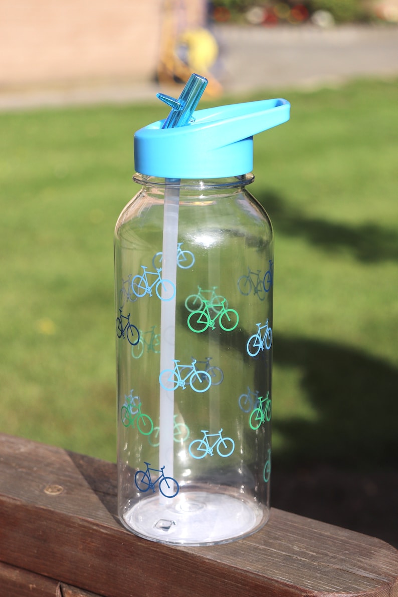 Water Bottle, Reusable 1 Litre Water Bottle With Flip Straw, Hydration Bottle, Various Designs Available, Gift, Wild Flowers Bicycle