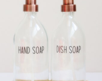 Bouteilles en verre de 500 ml avec pompe en acier inoxydable | Plateau en bambou | Distributeur de savon | Distributeur de savon pour les mains | Lavage à la main | Savon à vaisselle | Cuisine