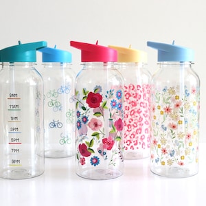 Water Bottle, Reusable 1 Litre Water Bottle With Flip Straw, Hydration Bottle, Various Designs Available, Gift, Wild Flowers image 1