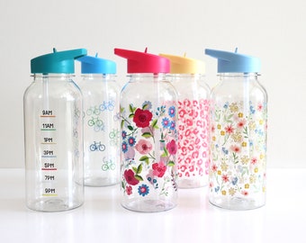 Water Bottle, Reusable 1 Litre Water Bottle With Flip Straw, Hydration Bottle, Various Designs Available, Gift, Wild Flowers