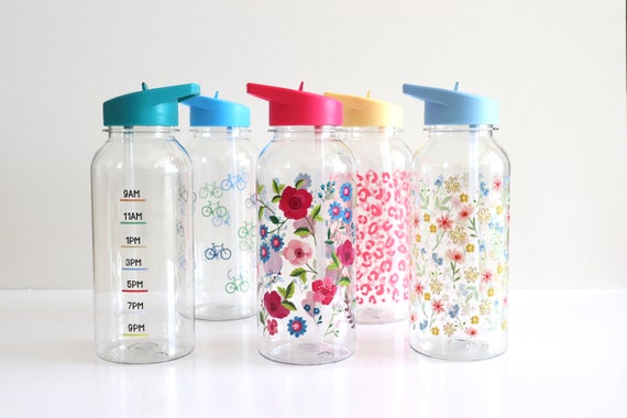 Water Bottle, Reusable 1 Litre Water Bottle With Flip Straw, Hydration Bottle, Various Designs Available, Gift, Wild Flowers