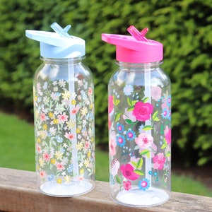 Water Bottle, Reusable 1 Litre Water Bottle With Flip Straw, Hydration Bottle, Various Designs Available, Gift, Wild Flowers image 9