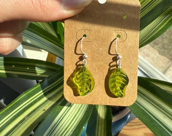 Green leaf earrings