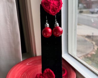 Red and silver Valentine’s Day earrings