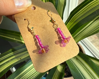 Pink flower earrings