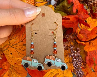 Blue fall truck earrings