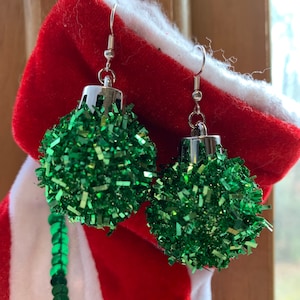 Festive mini green Christmas ornament earrings