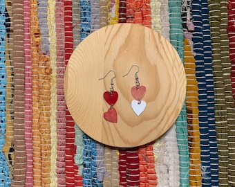 Mismatched pink, red, and white heart dangle earrings