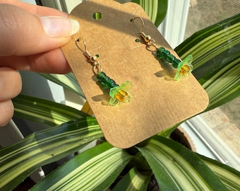 Green flower earrings