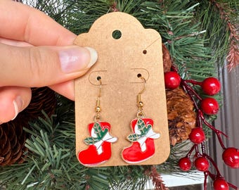 Mistletoe stocking Christmas earrings