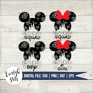 SVG, birthday squad, birthday girl, birthday boy, mickey, minnie, castle, magic, digital download, cut file, cricut, silhouette, instant