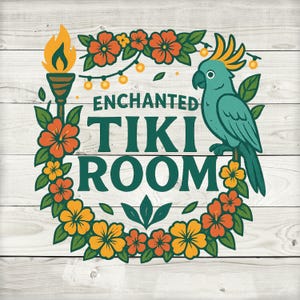 Enchanted tiki room, tropical hideaway, JPEG image, DTF print file, sublimation, dole whip, disney image, Polynesian, parrot, cockatoo, png