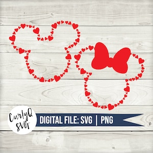 SVG, Mickey, Minnie, corazón, contorno, archivo cortado, descarga digital, instantáneo, cricut, día de San Valentín, amor, pareja, casado, mágico, castillo