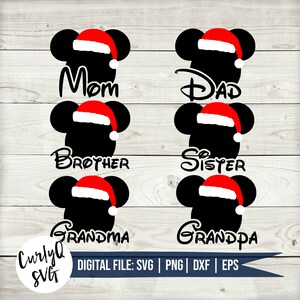 SVG, Weihnachten, Weihnachtsmann, Mickey, Urlaub, Mama, Papa, Bruder, Schwester, Oma, Opa, Nikolausmütze, Schnee, geschnittene Datei, digitaler download, Cricut