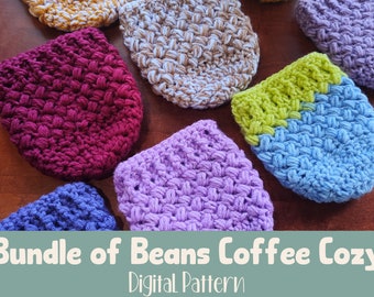 Bundle of Beans Coffee Cozy, Crochet Coffee Cozy Pattern, Crochet Coffee Pattern, Crochet Pattern, Crochet Cozy Pattern, Pattern