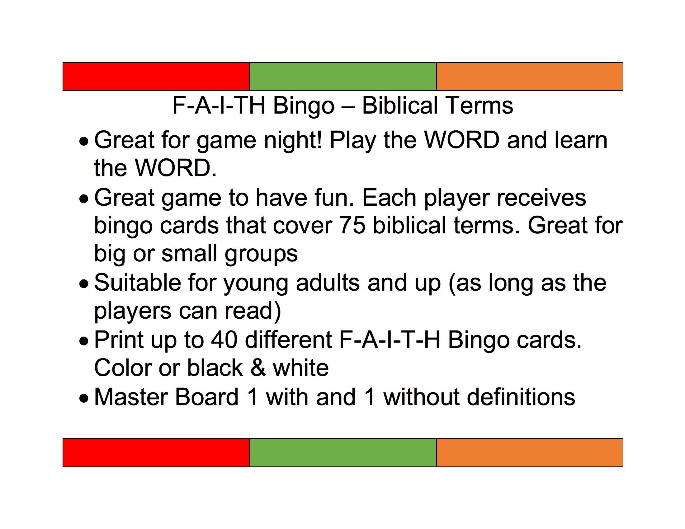 F-A-I-T-H BINGO Biblical Terms With Definition-version 1-40 Game Cards ...